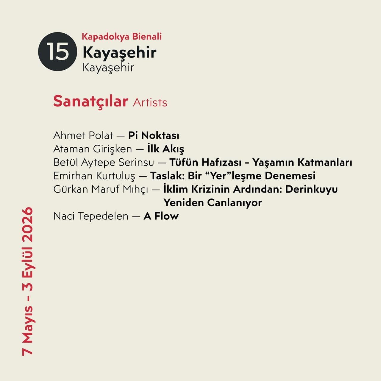 Cappadocia Biennial 2026 venue listing showing Ilk Akis at Kayasehir